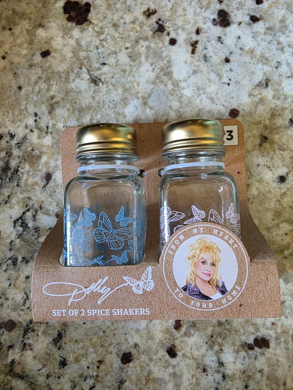 Dolly Parton Dollar General Spring Spice Shakers Set of 2 Butterfly Glass NWT